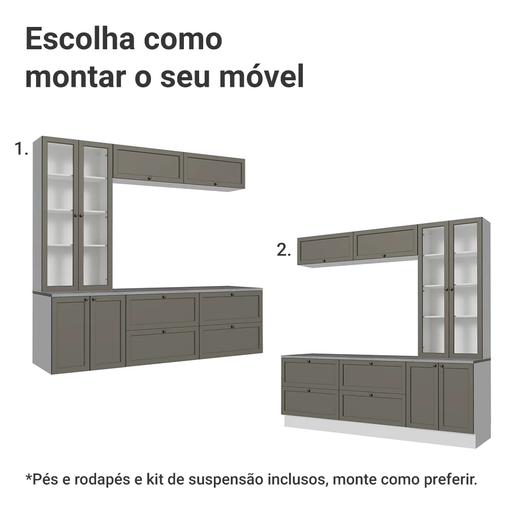 Estante Sala de Estar com Rack + Cristaleira 230cm Branco/Cinza Vik Madesa 01 - Image 5