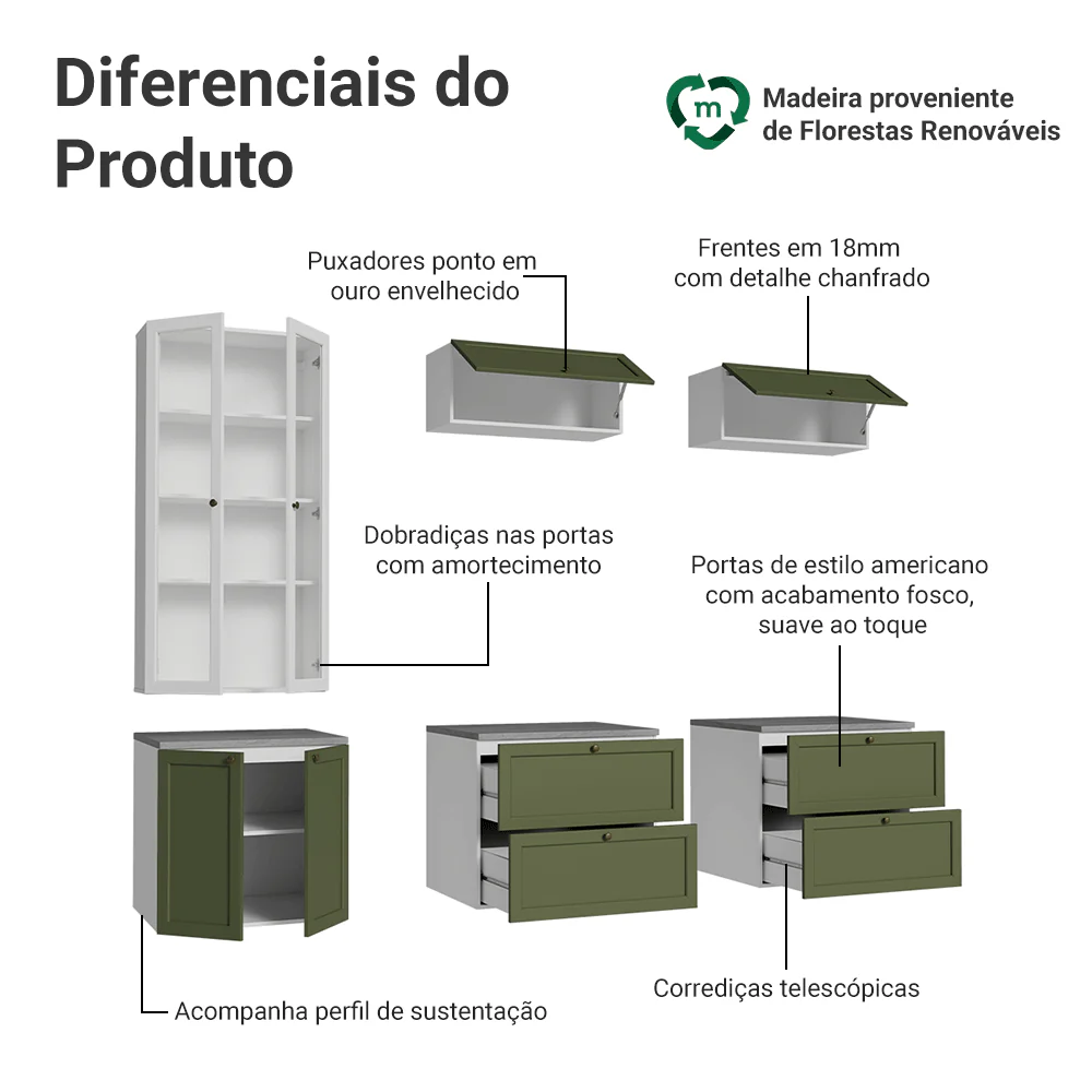 Estante Sala de Estar com Rack + Cristaleira 230cm Branco/Verde/Branco Vik Madesa 01 - Image 4
