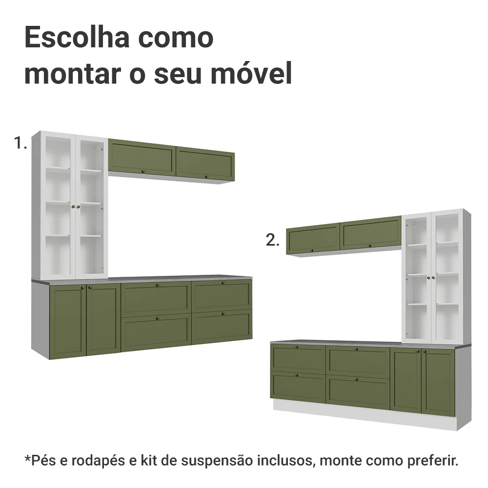 Estante Sala de Estar com Rack + Cristaleira 230cm Branco/Verde/Branco Vik Madesa 01 - Image 5