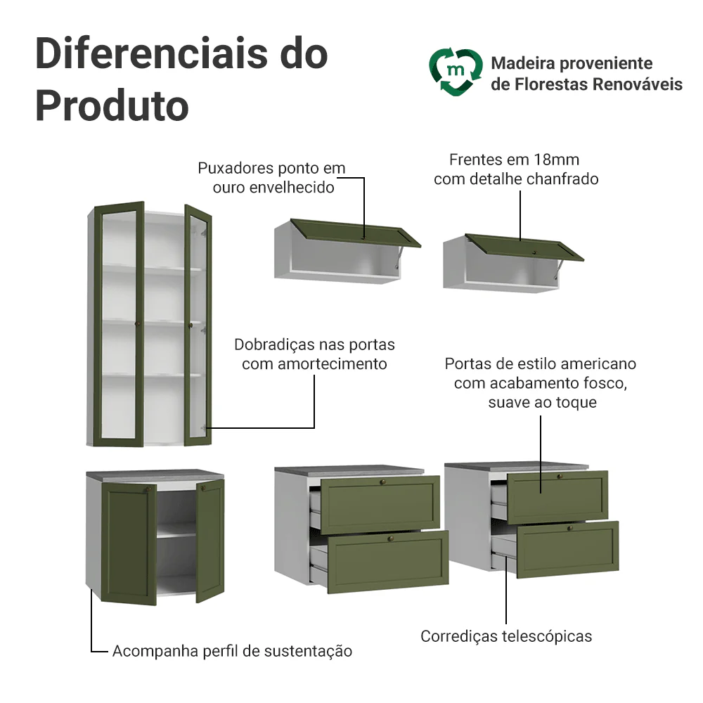 Estante Sala de Estar com Rack + Cristaleira 230cm Branco/Verde Vik Madesa 01 - Image 4