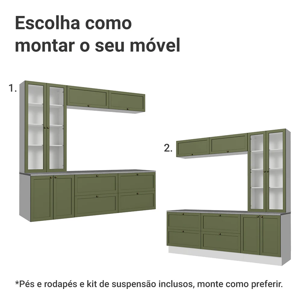 Estante Sala de Estar com Rack + Cristaleira 230cm Branco/Verde Vik Madesa 01 - Image 5