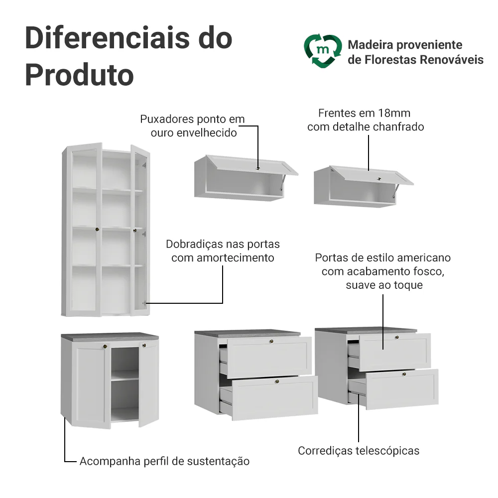 Estante Sala de Estar com Rack + Cristaleira 230cm Branco Vik Madesa 01 - Image 4