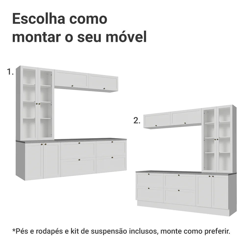 Estante Sala de Estar com Rack + Cristaleira 230cm Branco Vik Madesa 01 - Image 5