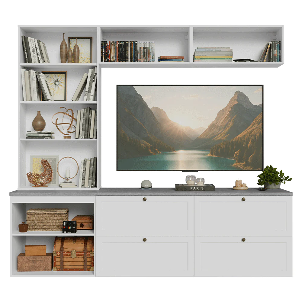 Estante Sala de Estar com Rack + Cristaleira 230cm Branco Vik Madesa 01 - Image 6