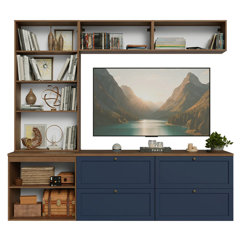 Estante Sala de Estar com Rack + Cristaleira 230cm Rustic/Azul/Rustic Vik Madesa 02 - Image 6