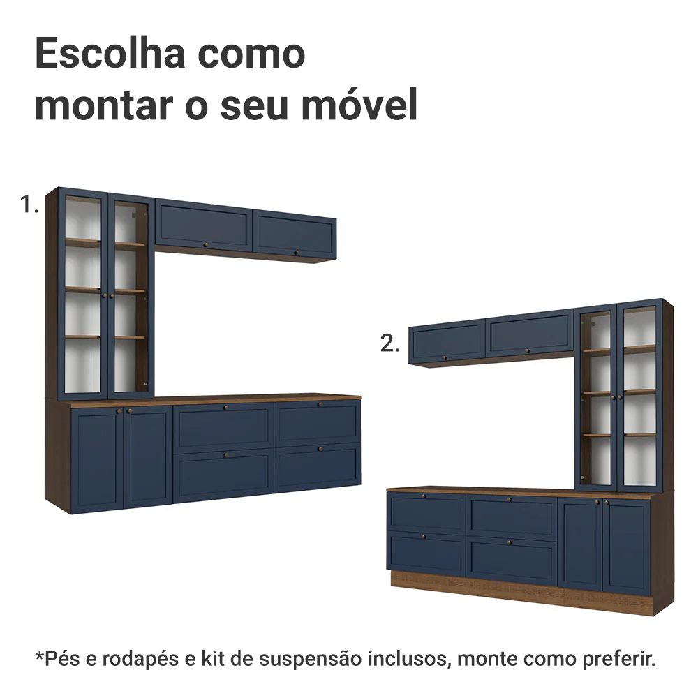 Estante Sala de Estar com Rack + Cristaleira 230cm Rustic/Azul Vik Madesa 01 - Image 5