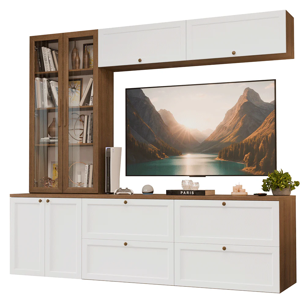 Estante Sala de Estar com Rack + Cristaleira 230cm Rustic/Branco/Rustic Vik Madesa 02 - Image 2