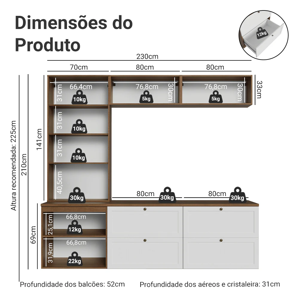 Estante Sala de Estar com Rack + Cristaleira 230cm Rustic/Branco/Rustic Vik Madesa 02 - Image 3