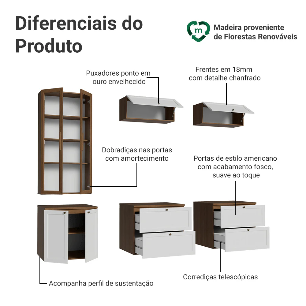 Estante Sala de Estar com Rack + Cristaleira 230cm Rustic/Branco/Rustic Vik Madesa 02 - Image 4