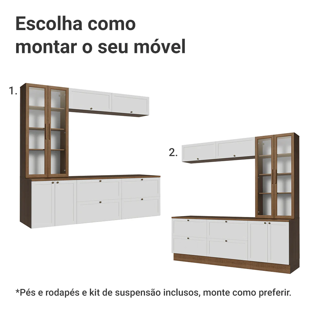 Estante Sala de Estar com Rack + Cristaleira 230cm Rustic/Branco/Rustic Vik Madesa 02 - Image 5