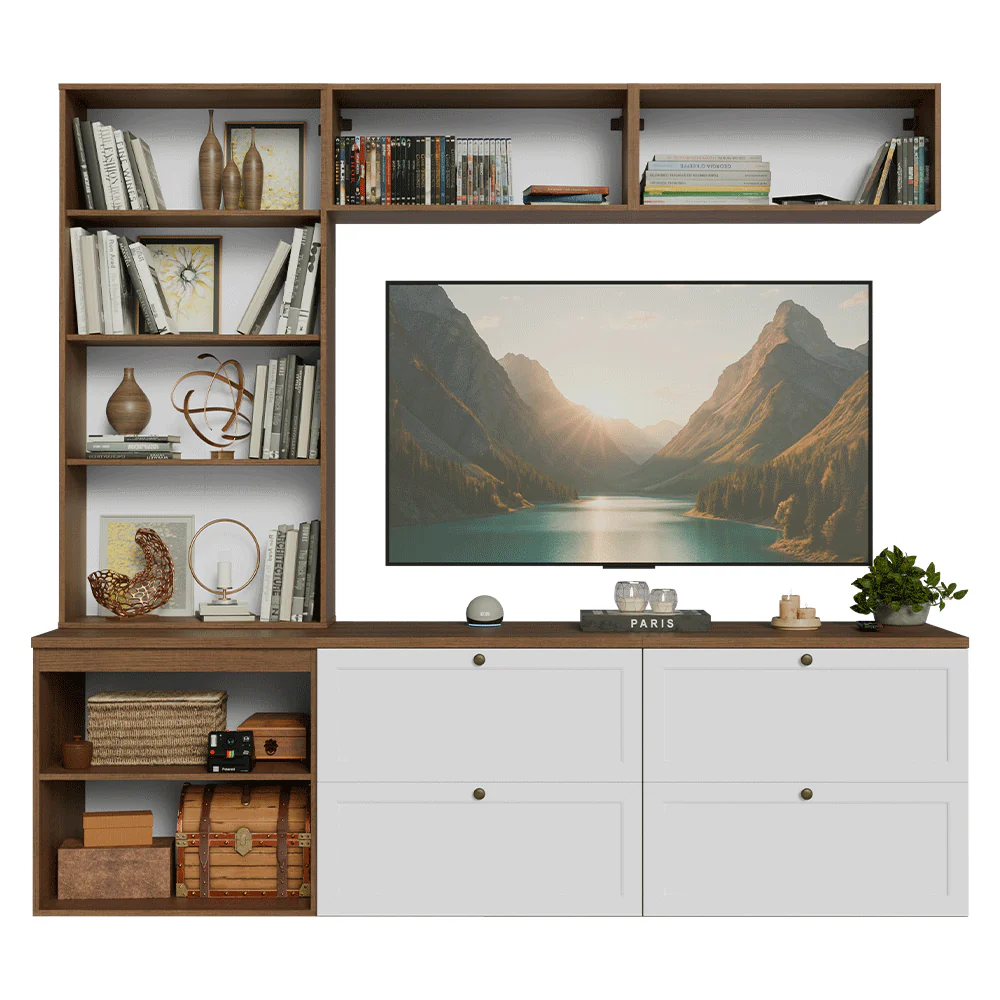 Estante Sala de Estar com Rack + Cristaleira 230cm Rustic/Branco/Rustic Vik Madesa 02 - Image 6
