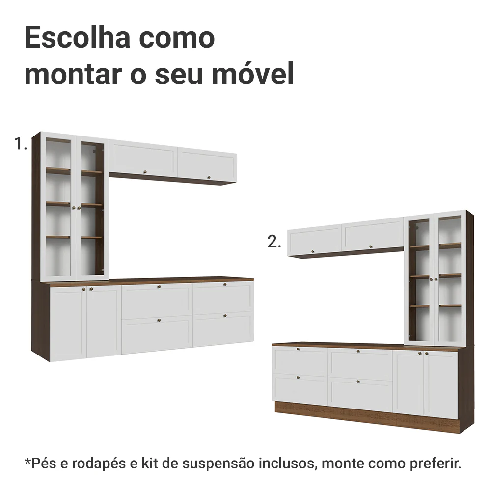 Estante Sala de Estar com Rack + Cristaleira 230cm Rustic/Branco Vik Madesa 01 - Image 5