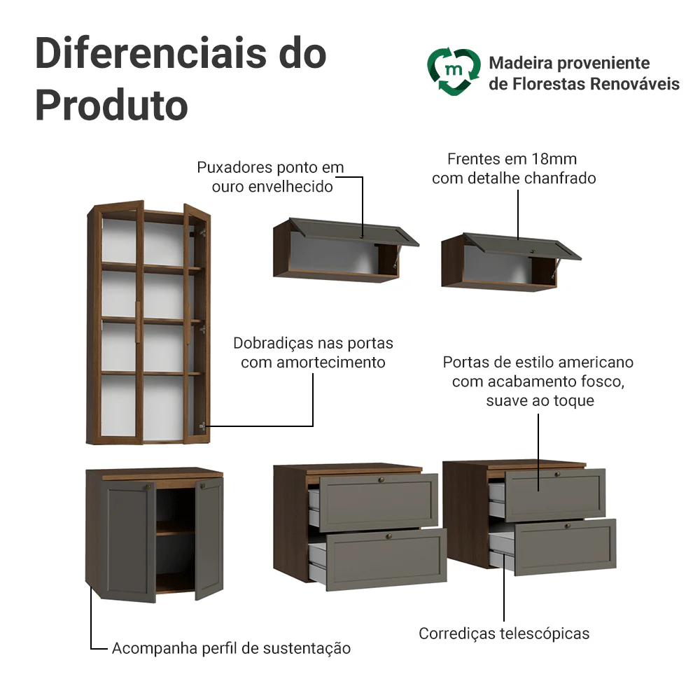 Estante Sala de Estar com Rack + Cristaleira 230cm Rustic/Cinza/Rustic Vik Madesa 02 - Image 4