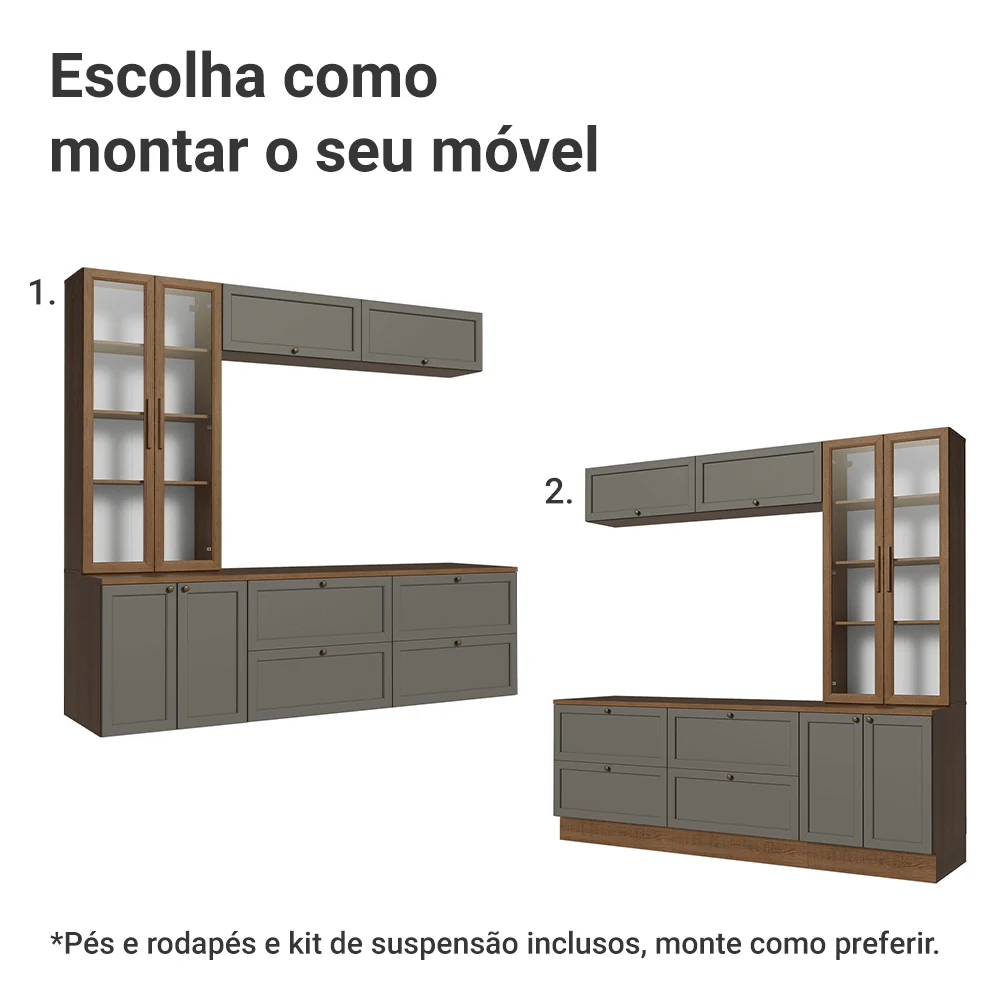 Estante Sala de Estar com Rack + Cristaleira 230cm Rustic/Cinza/Rustic Vik Madesa 02 - Image 5