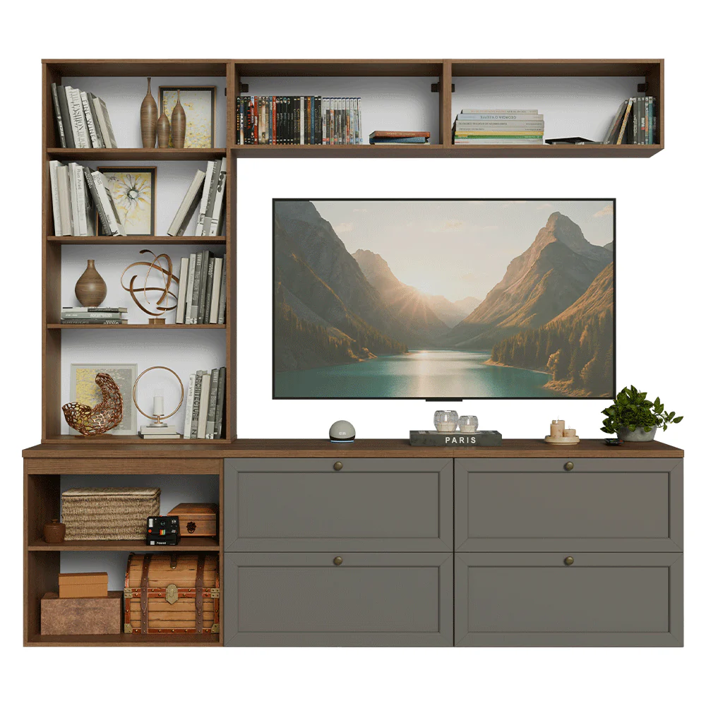 Estante Sala de Estar com Rack + Cristaleira 230cm Rustic/Cinza/Rustic Vik Madesa 02 - Image 6