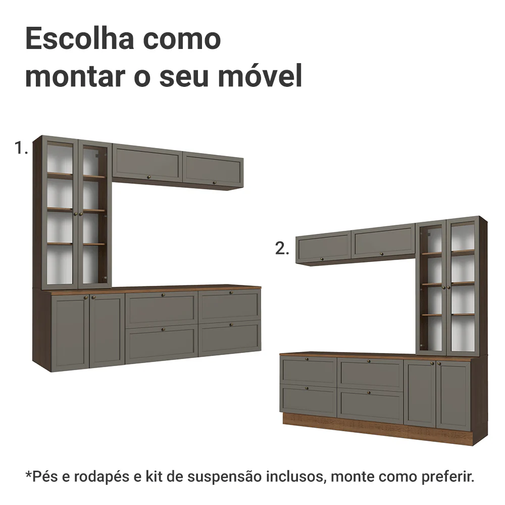 Estante Sala de Estar com Rack + Cristaleira 230cm Rustic/Cinza Vik Madesa 01 - Image 5