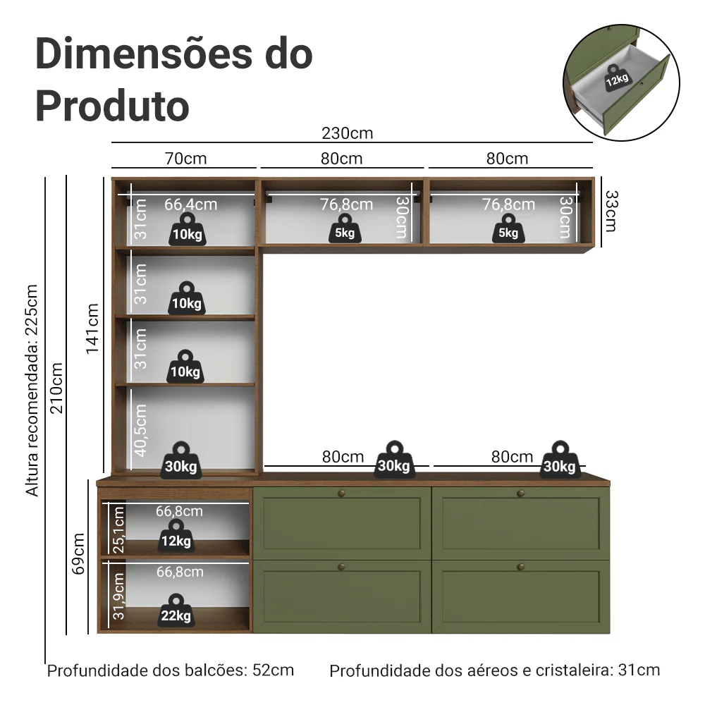 Estante Sala de Estar com Rack + Cristaleira 230cm Rustic/Verde/Rustic Vik Madesa 02 - Image 3
