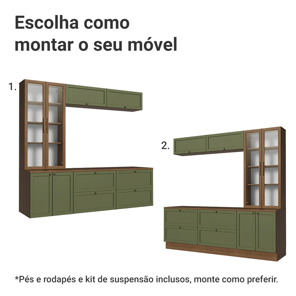 Estante Sala de Estar com Rack + Cristaleira 230cm Rustic/Verde/Rustic Vik Madesa 02 - Image 5