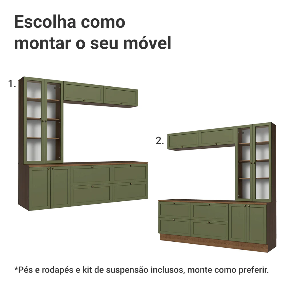 Estante Sala de Estar com Rack + Cristaleira 230cm Rustic/Verde Vik Madesa 01 - Image 5