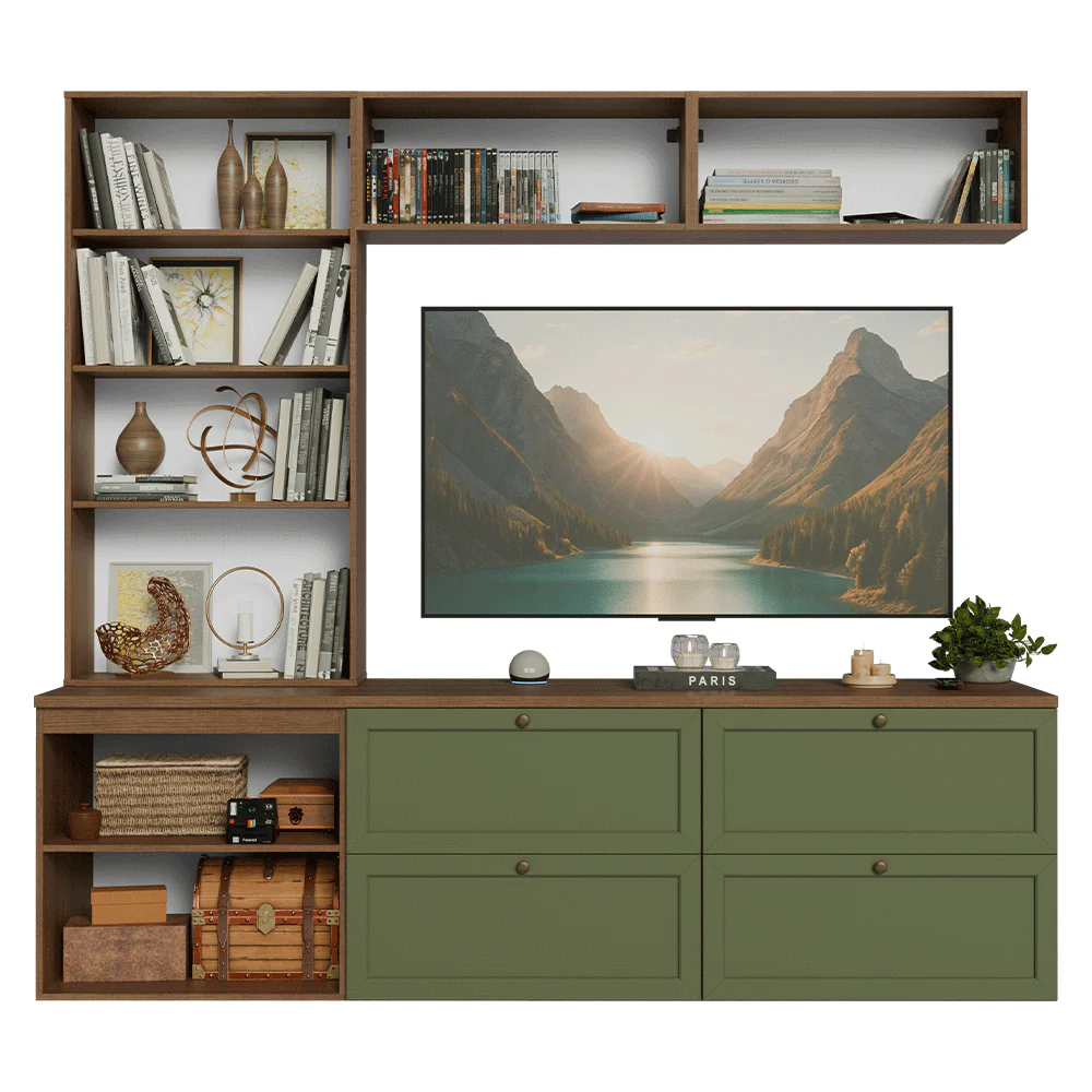 Estante Sala de Estar com Rack + Cristaleira 230cm Rustic/Verde Vik Madesa 01 - Image 6
