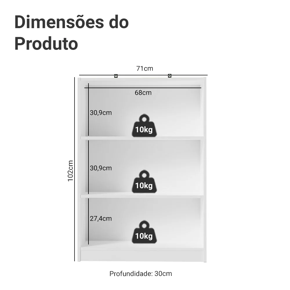 Estante Sapateira 3 Prateleiras Sem Portas Branco Madesa - Image 3