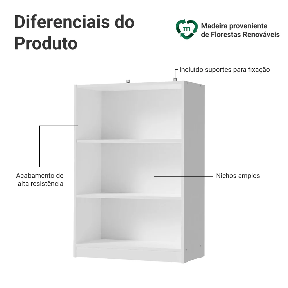 Estante Sapateira 3 Prateleiras Sem Portas Branco Madesa - Image 4