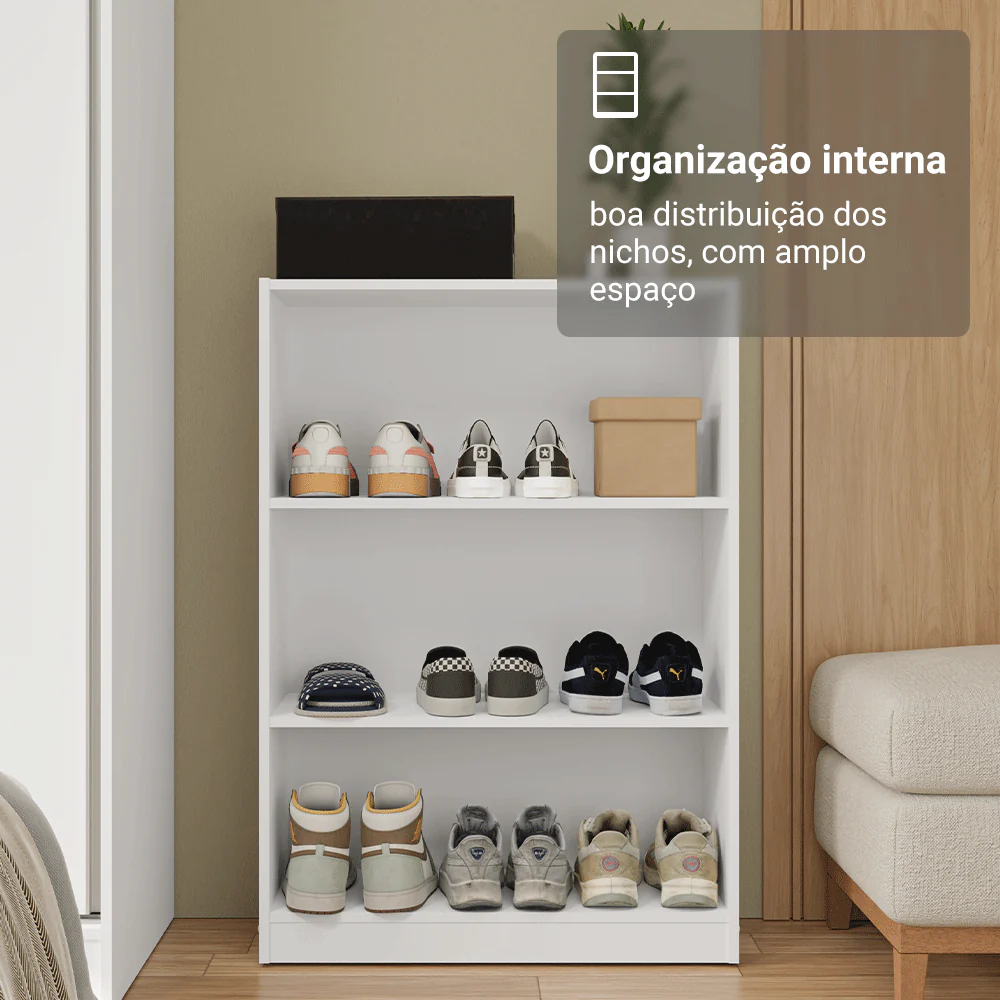 Estante Sapateira 3 Prateleiras Sem Portas Branco Madesa - Image 6