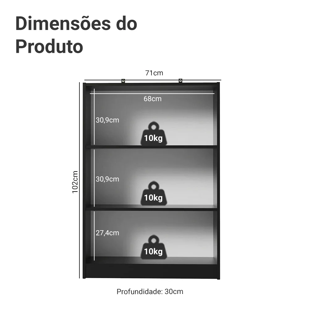 Estante Sapateira 3 Prateleiras Sem Portas Preto Madesa - Image 3