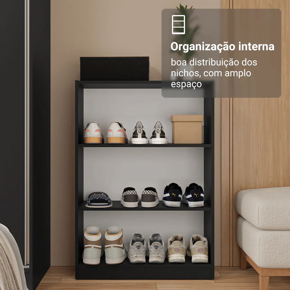 Estante Sapateira 3 Prateleiras Sem Portas Preto Madesa - Image 6
