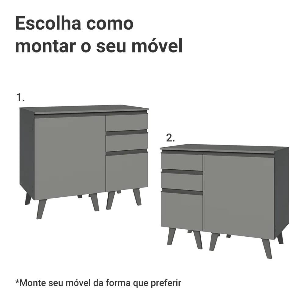 Gabinete para Banheiro 100cm 1 Porta 3 Gavetas Cinza Nice Madesa 04 - Image 5