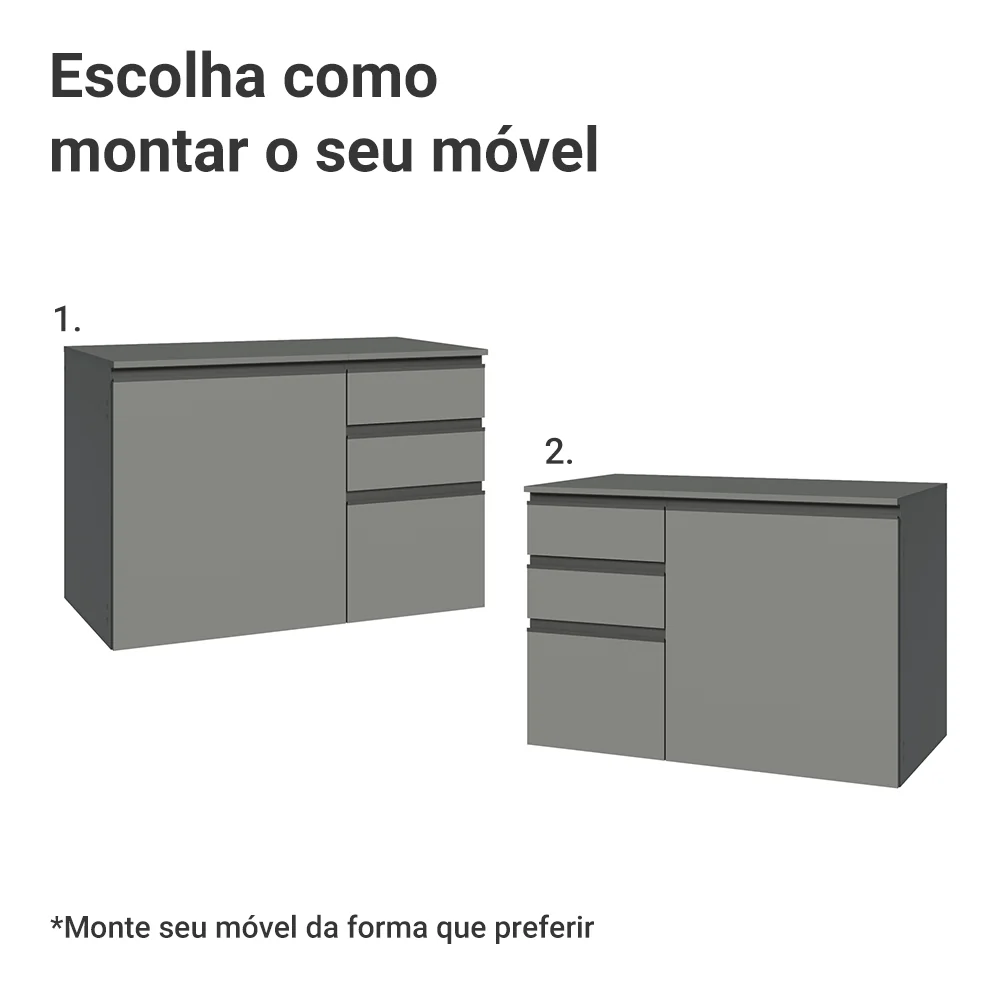 Gabinete Suspenso para Banheiro 100cm 1 Porta 3 Gavetas Cinza Nice Madesa 03 - Image 5