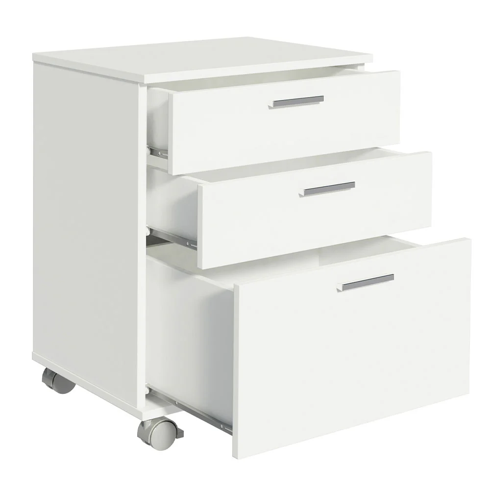 Gaveteiro Organizador para Escritório 3322 Madesa 3 Gavetas com Rodinhas Branco - Image 4
