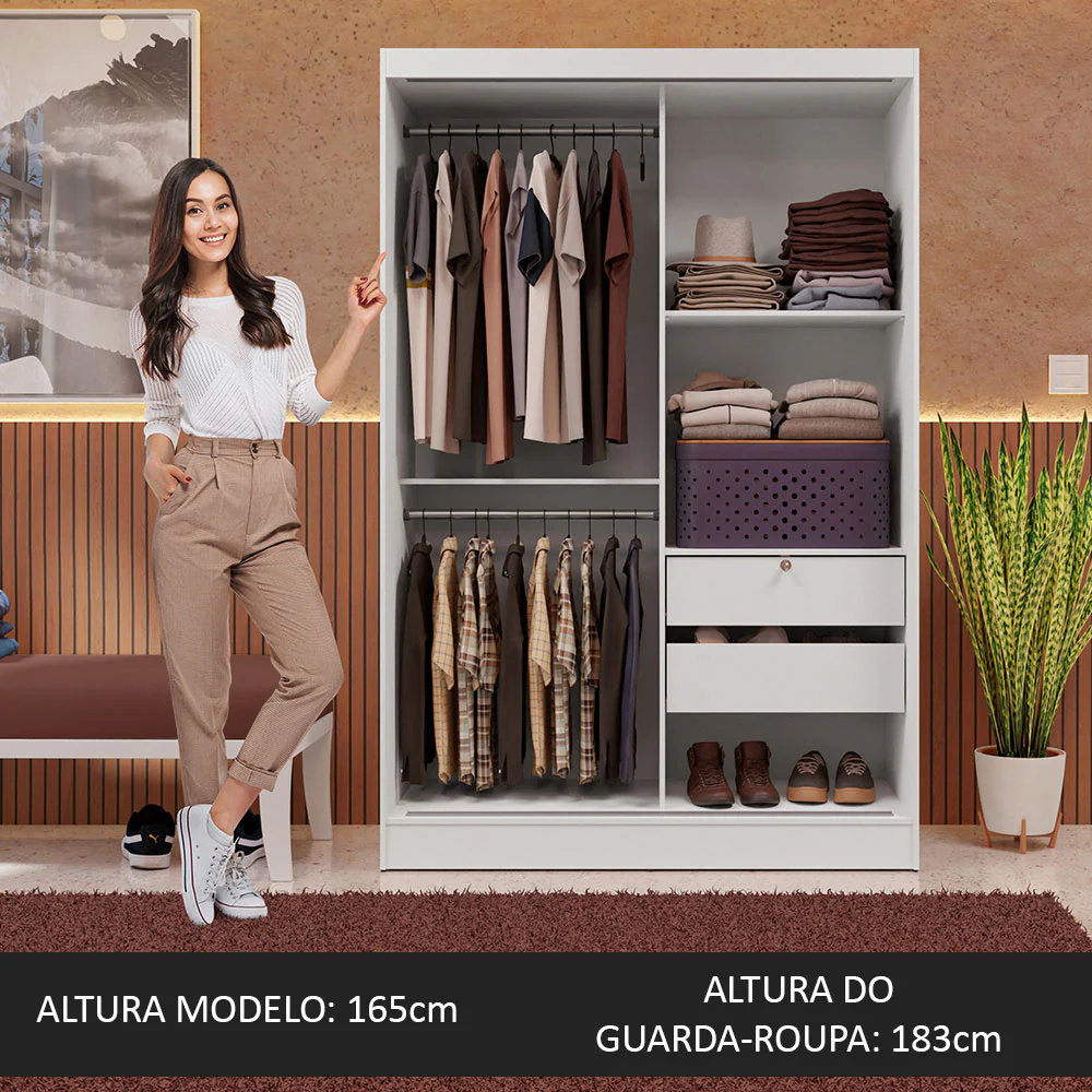 Guarda-Roupa 2 Portas de Correr Branco Max Madesa - Image 4