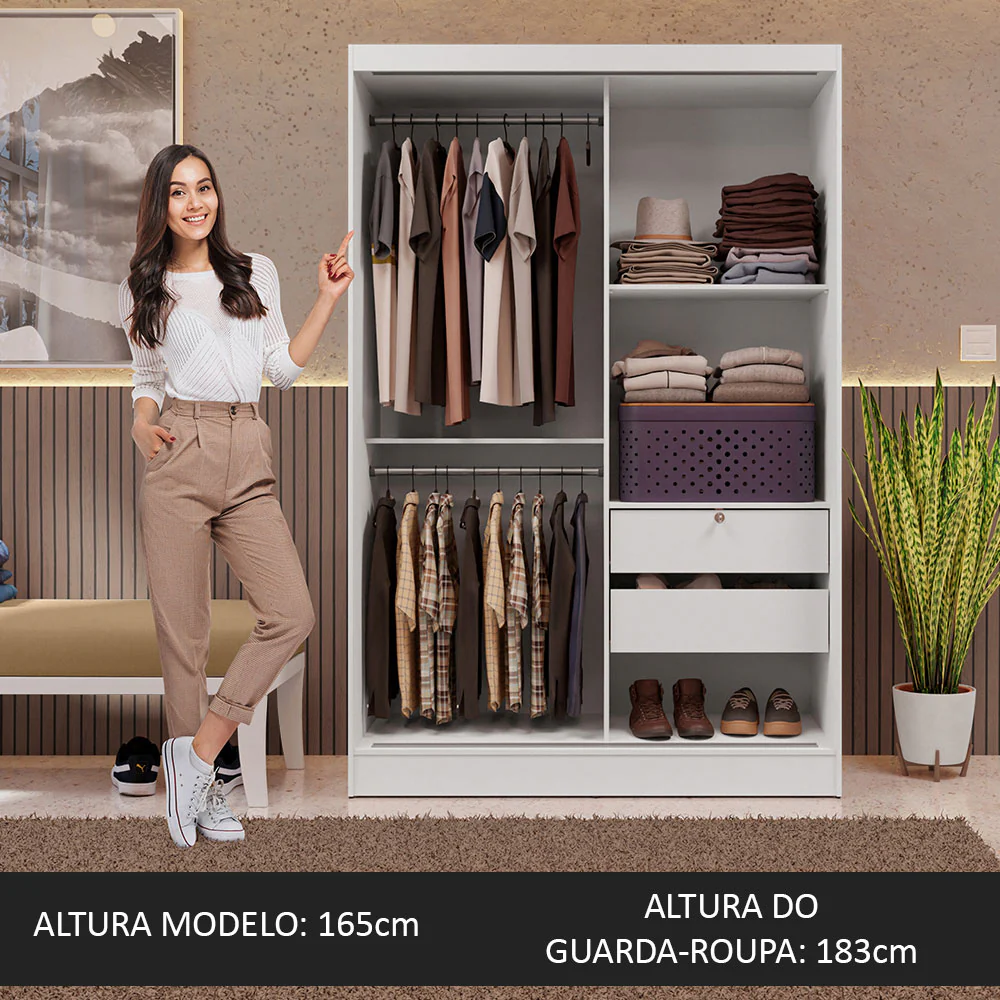 Guarda-Roupa 2 Portas de Correr com Espelho Branco Max Madesa - Image 4