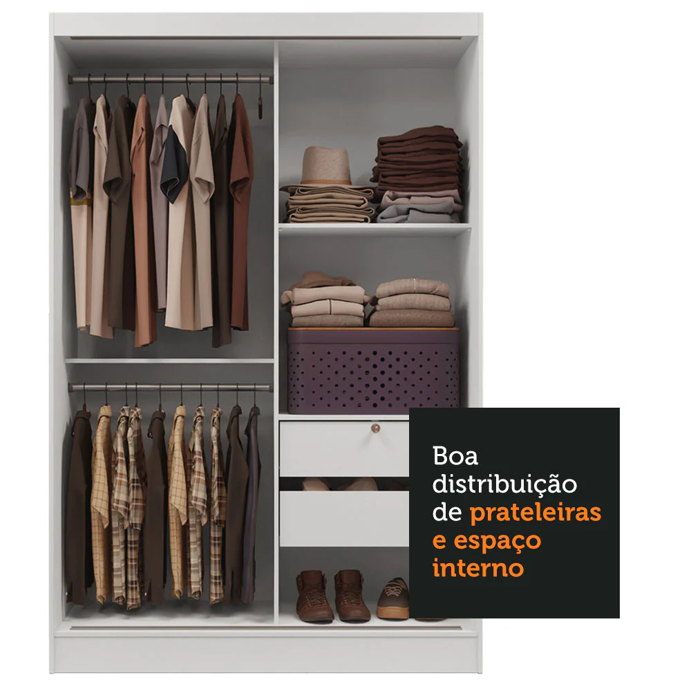 Guarda-Roupa 2 Portas de Correr com Espelho Branco Max Madesa - Image 6