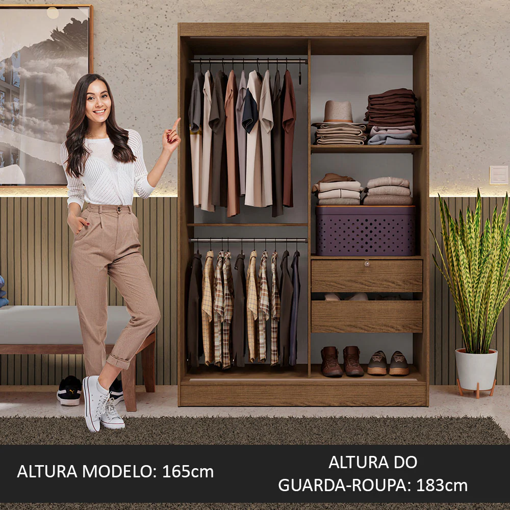 Guarda-Roupa 2 Portas de Correr com Espelho Rustic Max Madesa - Image 4