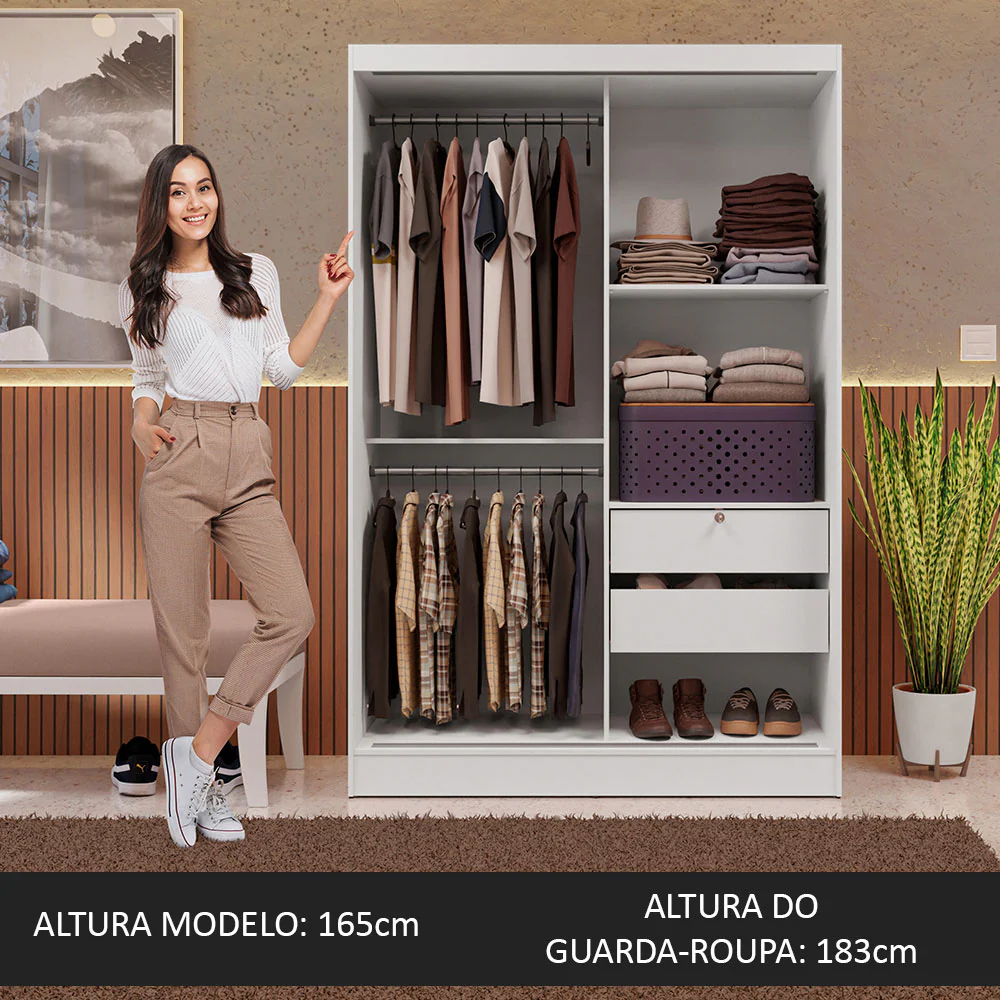 Guarda-Roupa 2 Portas de Correr de Espelho Branco Max Madesa - Image 4