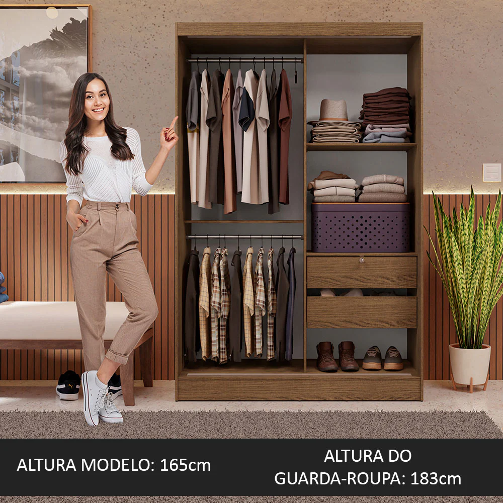 Guarda-Roupa 2 Portas de Correr de Espelho Rustic Max Madesa - Image 4