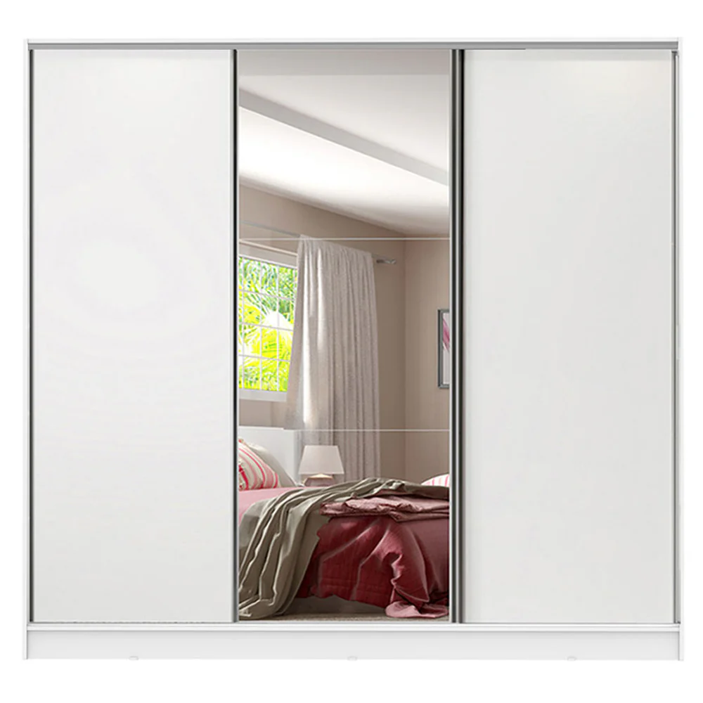 Guarda-Roupa Casal 100% MDF Madesa Royale 3 Portas de Correr com Espelho Branco - Image 11