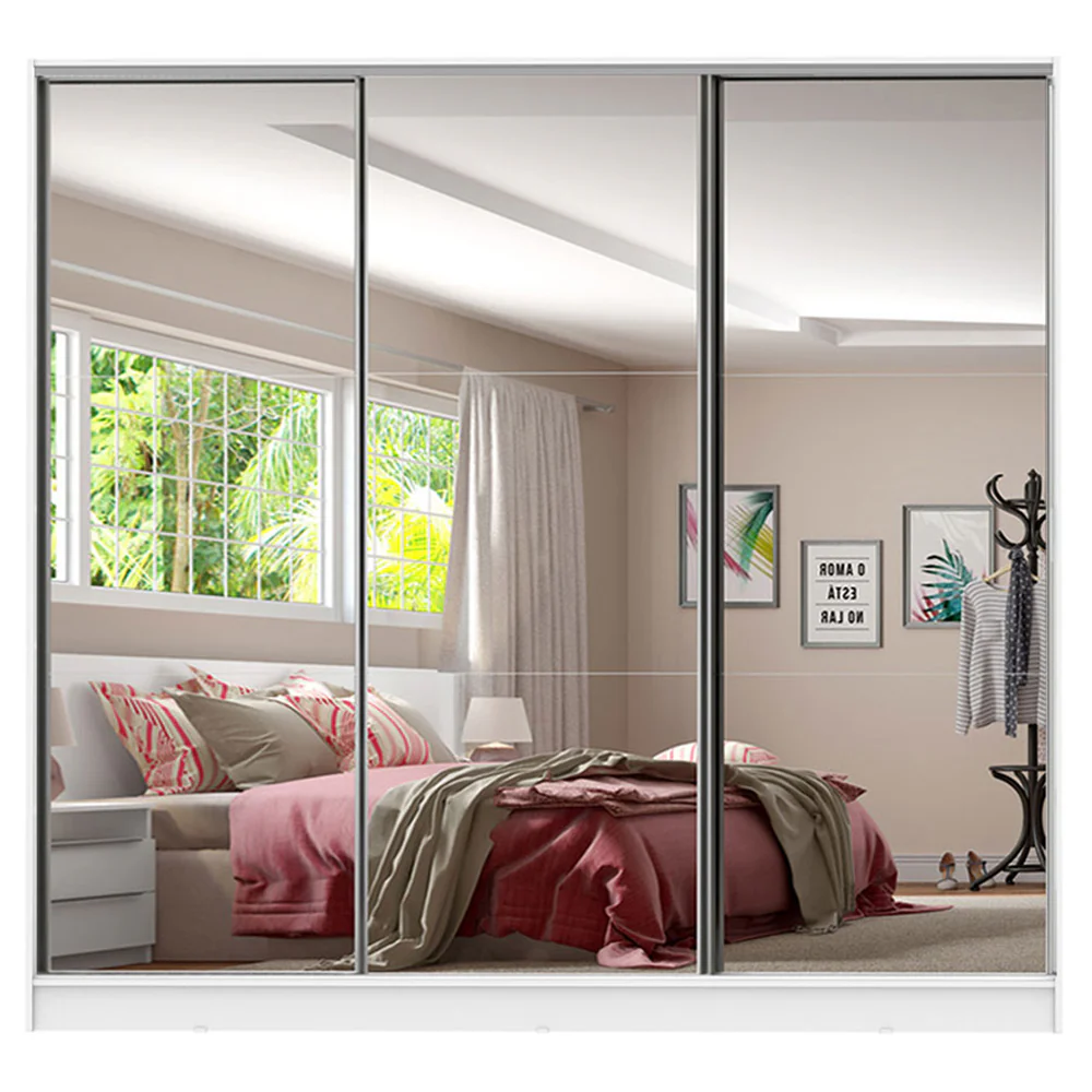 Guarda-Roupa Casal 100% MDF 3 Portas de Correr de Espelho Branco Royale Madesa - Image 10