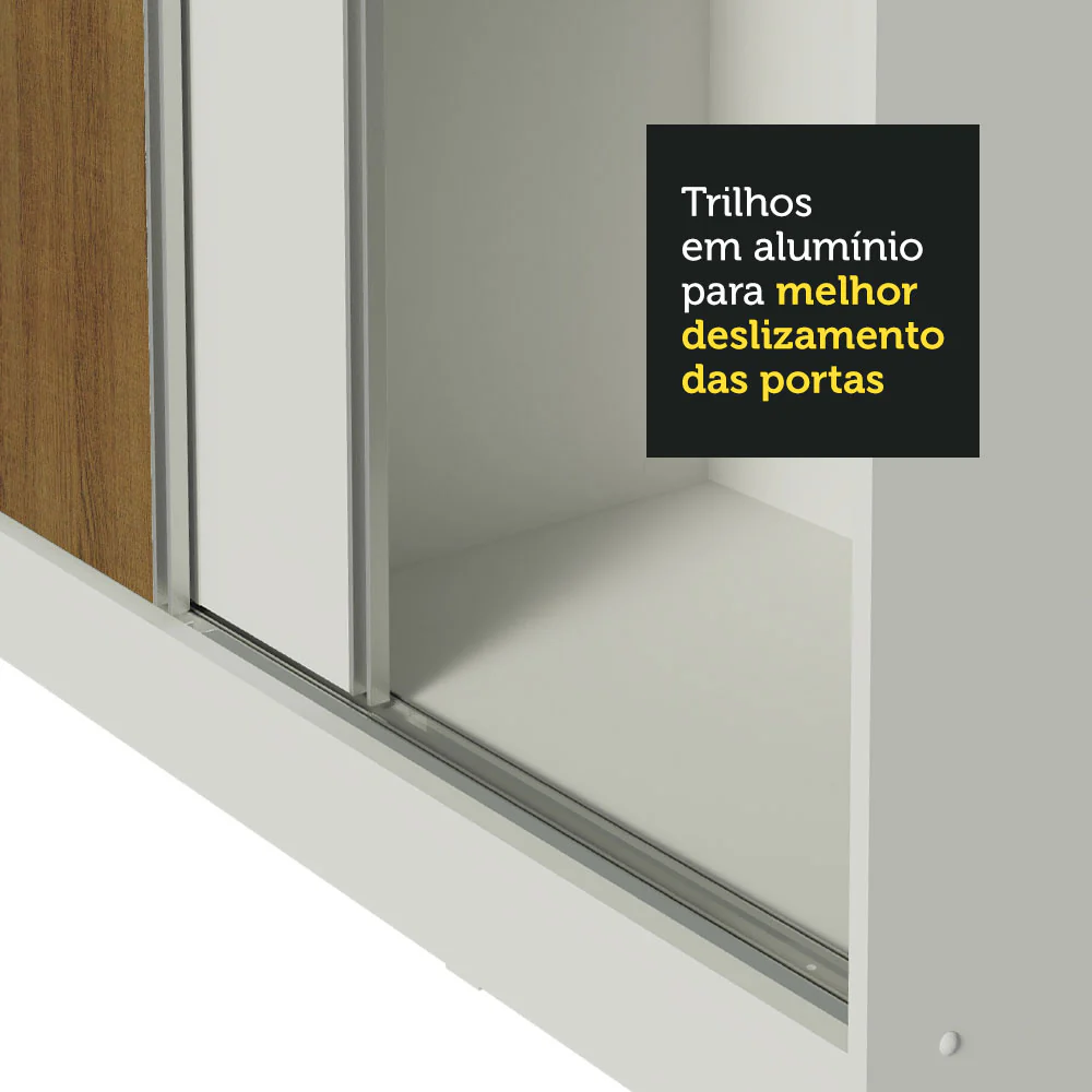 Guarda-Roupa Casal 100% MDF Madesa Royale 3 Portas de Correr Branco/Branco/Rustic - Image 8