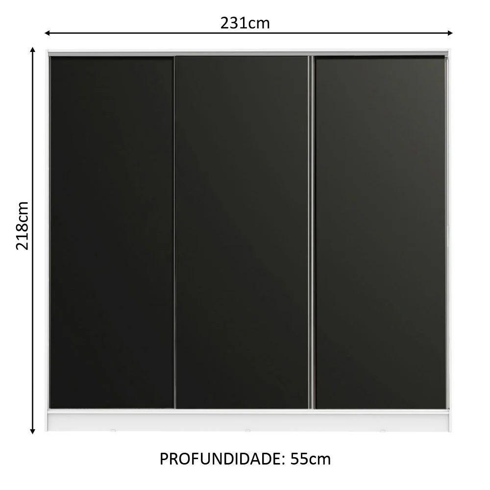 Guarda-Roupa Casal 100% MDF Madesa Royale 3 Portas de Correr Branco/Preto - Image 3