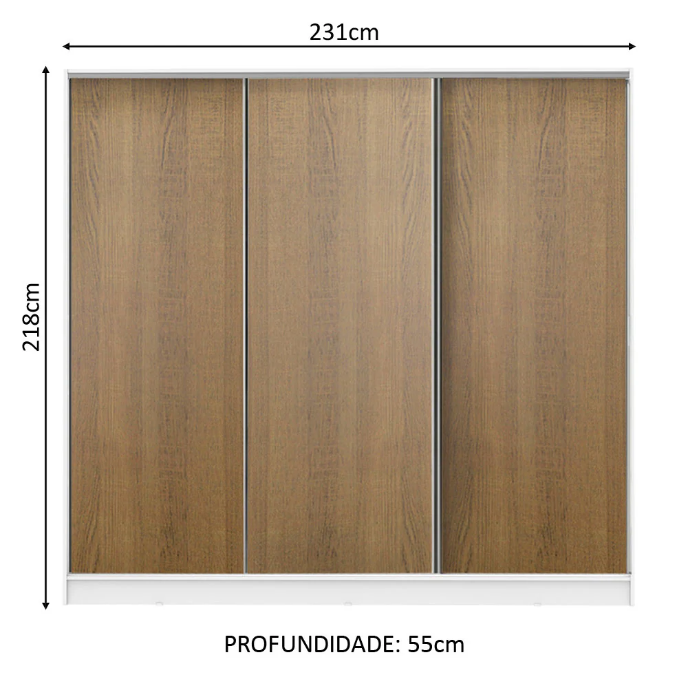 Guarda-Roupa Casal 100% MDF Madesa Royale 3 Portas de Correr Branco/Rustic - Image 3