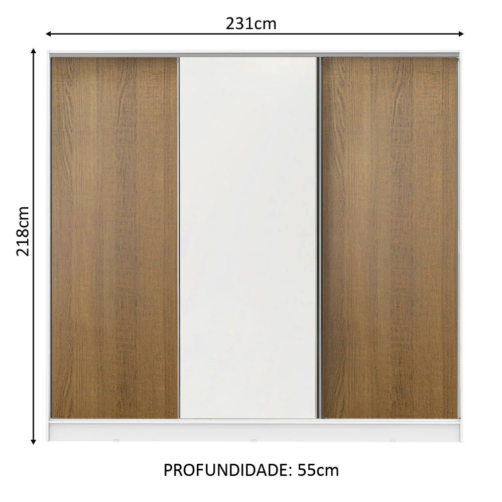 Guarda-Roupa Casal 100% MDF Madesa Royale 3 Portas de Correr Branco/Rustic/Branco - Image 3