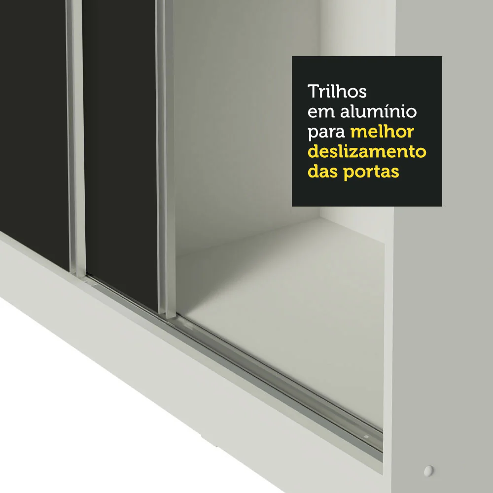 Guarda-Roupa Casal 100% MDF Madesa Royale 3 Portas de Correr com Espelho Branco/Preto - Image 8
