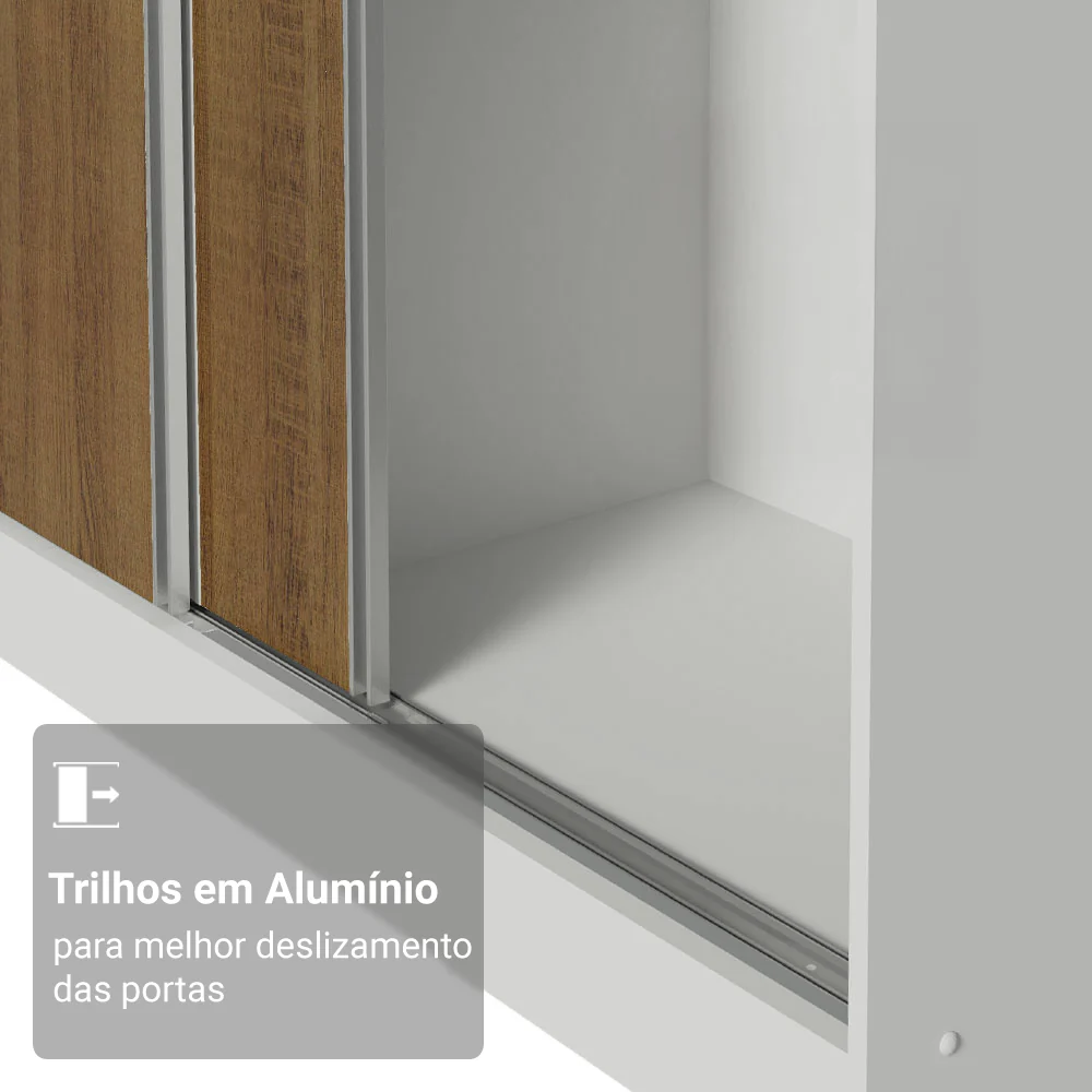 Guarda-Roupa Casal 100% MDF 3 Portas de Correr com Espelho Branco/Rustic Madesa Royale - Image 6