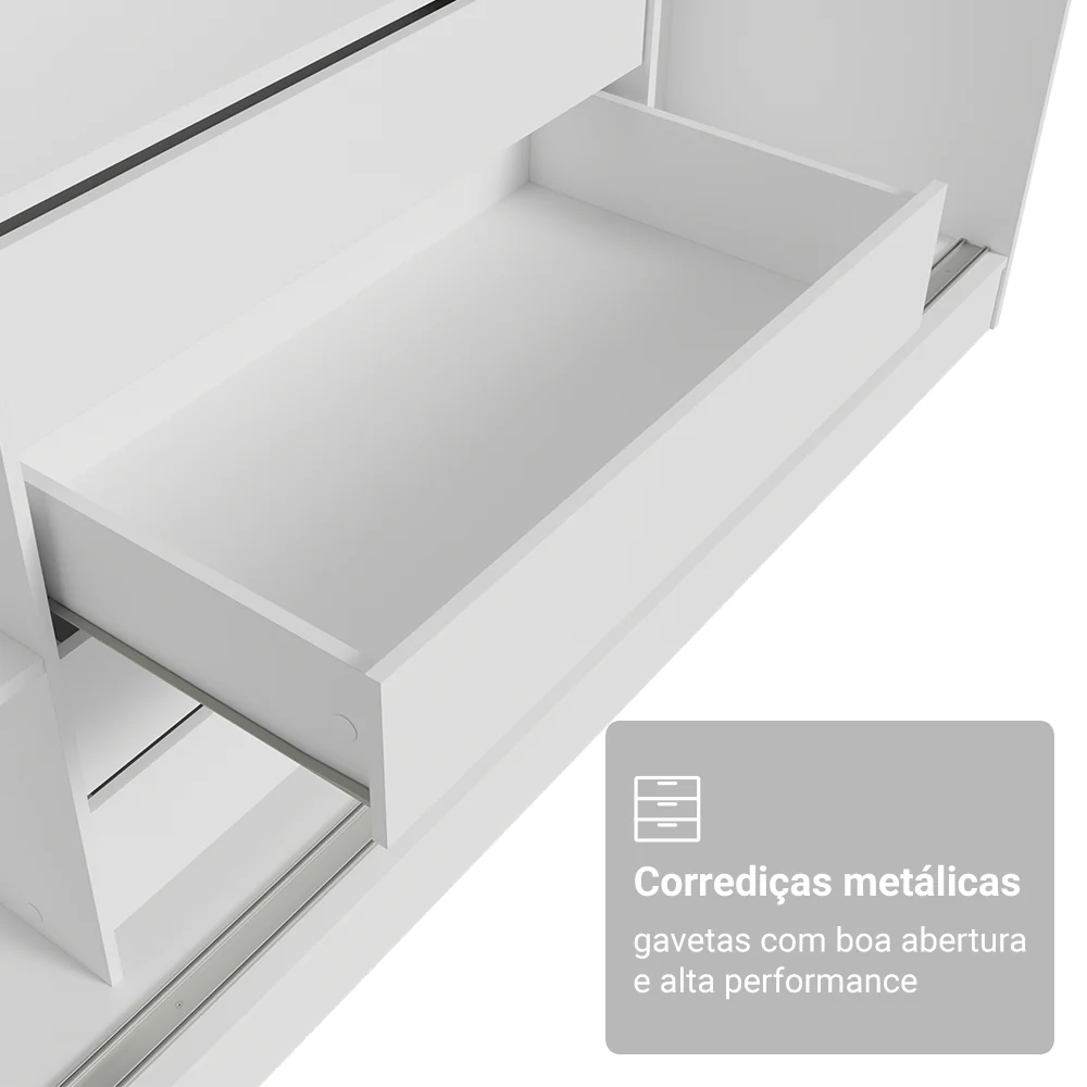 Guarda-Roupa Casal 100% MDF 3 Portas de Correr com Espelho Branco/Rustic Madesa Royale - Image 7