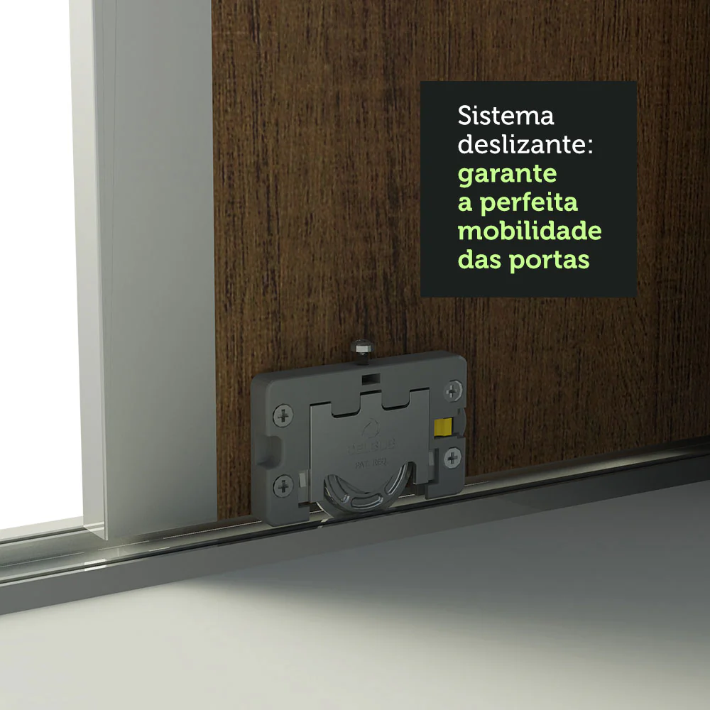 Guarda-Roupa Casal 100% MDF Madesa Royale 3 Portas de Correr com Espelho com Pés Branco/Rustic - Image 6