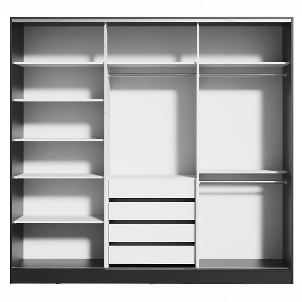 Guarda-Roupa Casal 100% MDF 3 Portas de Correr com Espelho Preto Royale Madesa - Image 12