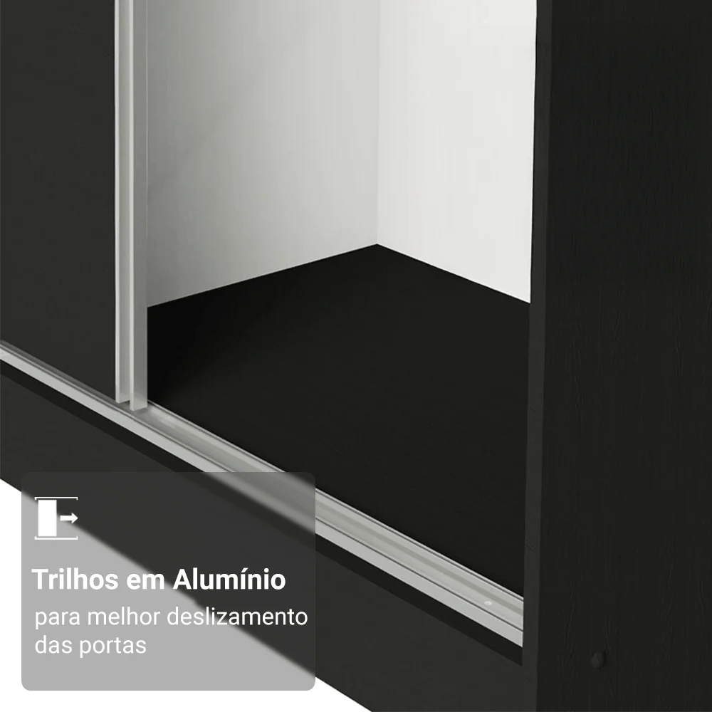 Guarda-Roupa Casal 100% MDF 3 Portas de Correr com Espelho Preto Royale Madesa - Image 9